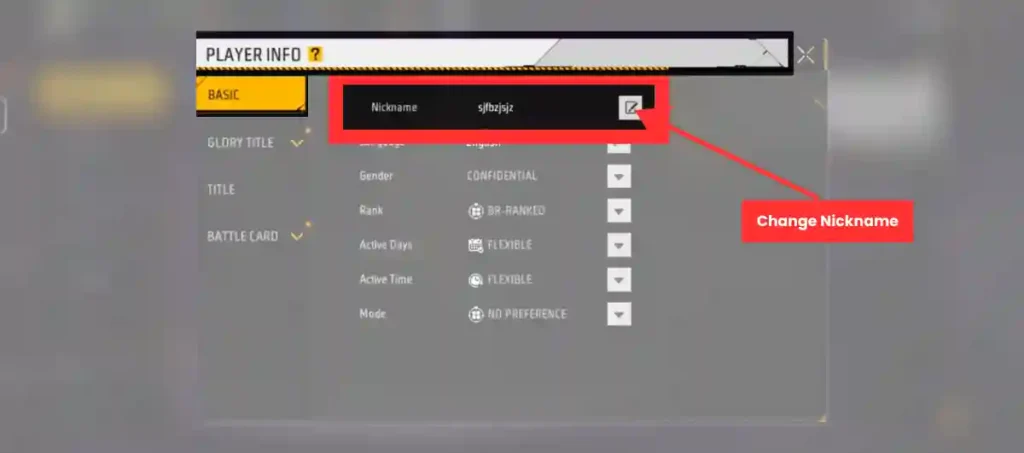 Garena Free Fire Nickname change