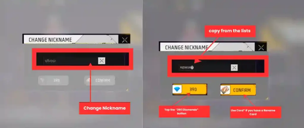 Garena Free Fire Change Name