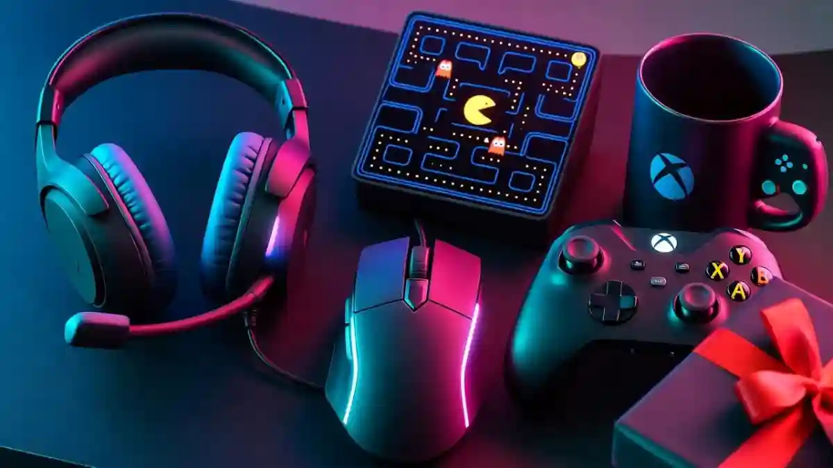40+ gaming gifts for boyfriend 2025 – headphones, controller, RGB mug on dark desk