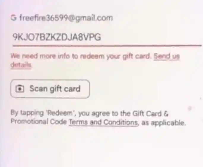 We need more info to redeem your gift card screeshot