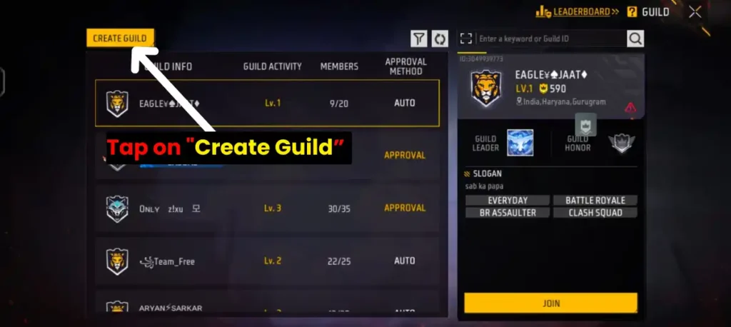 free fire guild create image