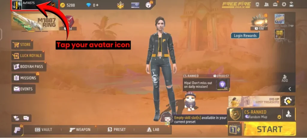 Free fire Home Screen