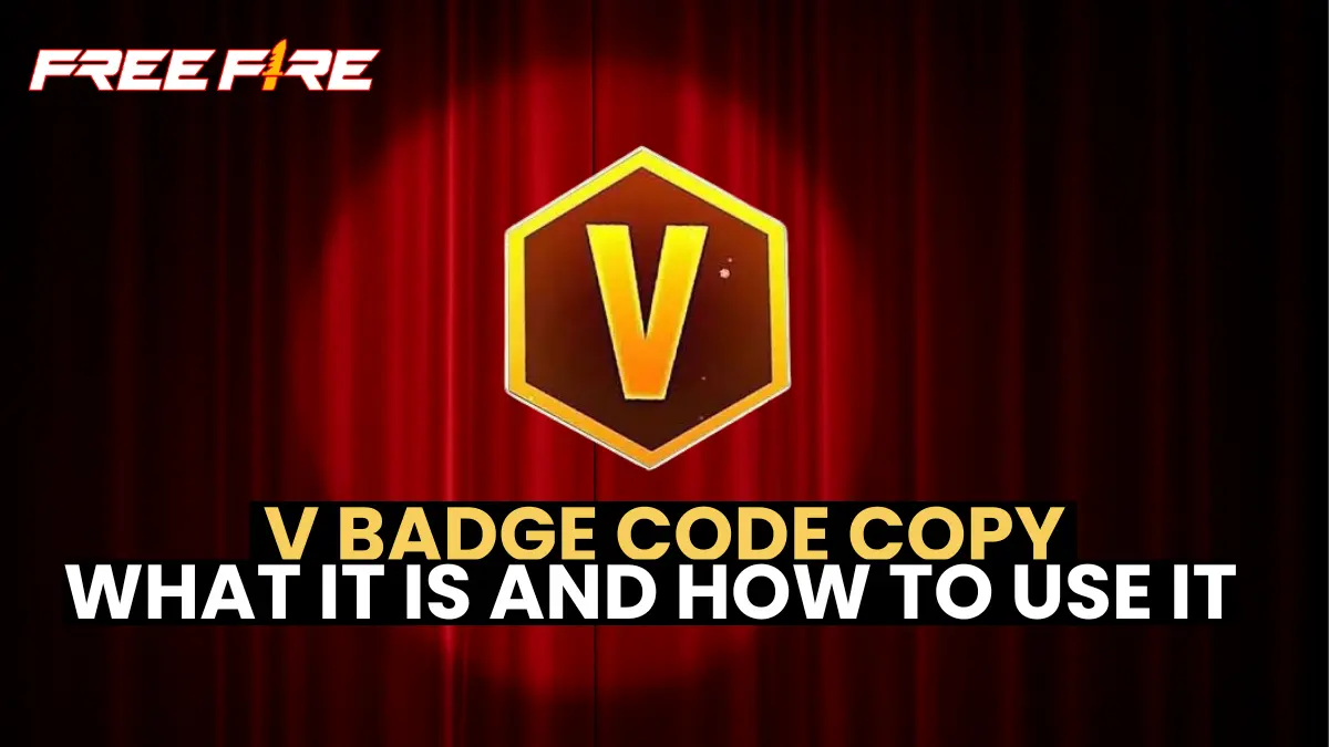 Free Fire V badge code copy guide showing golden V symbol on player profile with color code examples