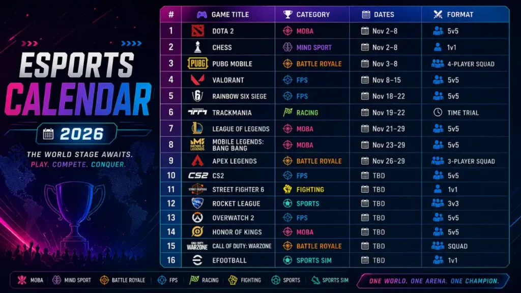 Esports Tournament Calendar 2026 Photo