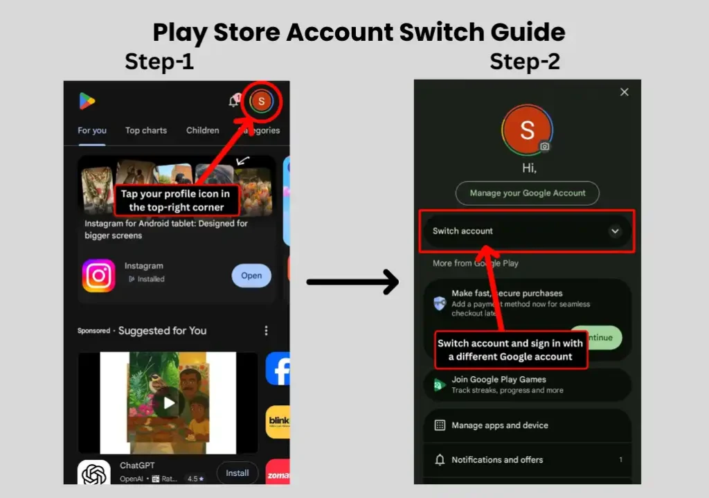 Play Store Account Switch Guide Image