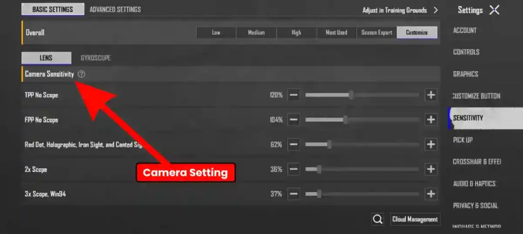 BGMI Sensitivity setting Step 4