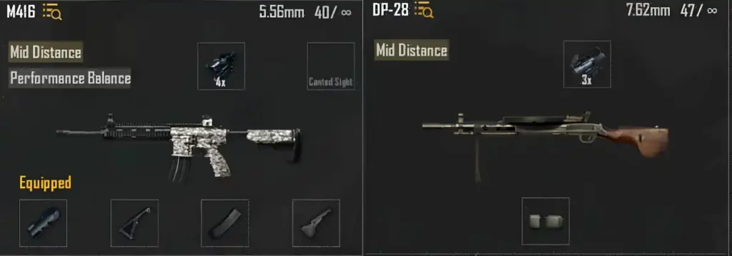 DP-28 and M416 support gunner combination in BGMI for squad play