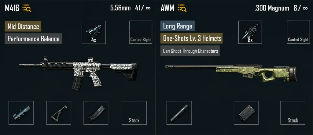 M416 and AWM sniper combination in BGMI for long range playstyle