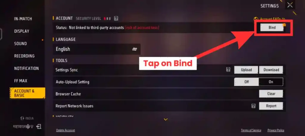 Tap Bind and choose Facebook, Google, or another option. image